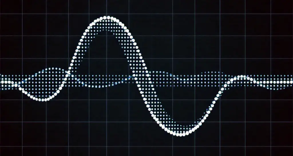 Visualisation abstraite du théorème de Nyquist montrant une onde analogique échantillonnée en points numériques sur fond quadrillé.